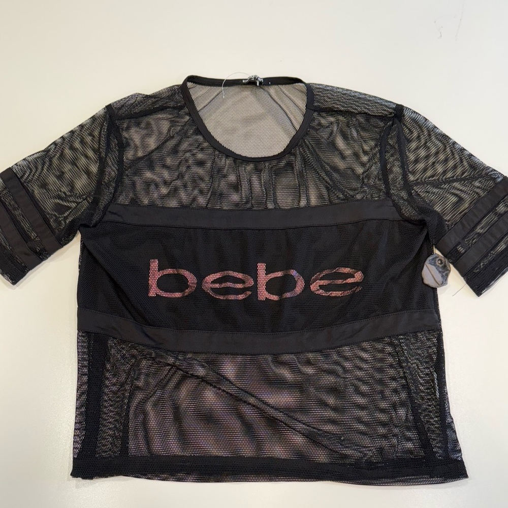 bebe Black Mesh Short Sleeve Tee
